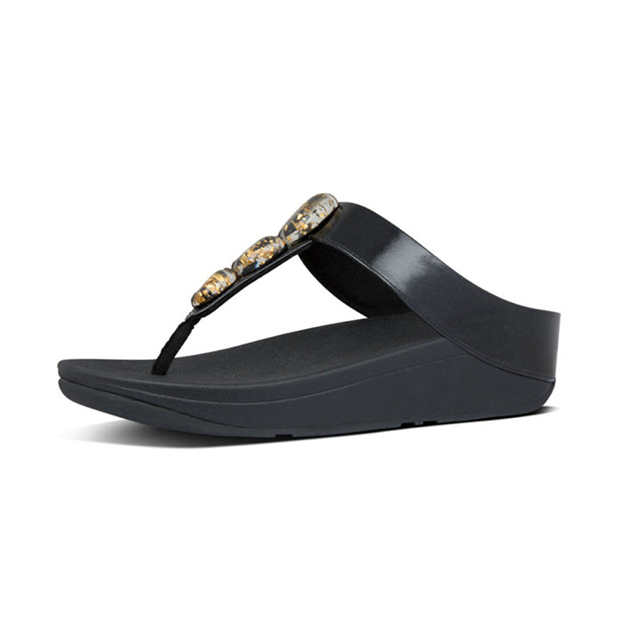 Fitflop Fino Metallic Fleck Stone Toe Thongs |Y12-090| All Black