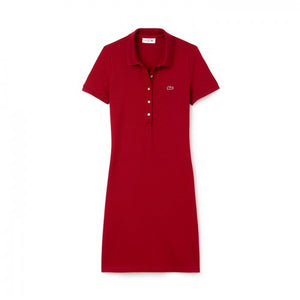 Lacoste Women Stretch Slim Fit Cotton Mini Pique Polo Dress |EF8470| Bordeaux 476