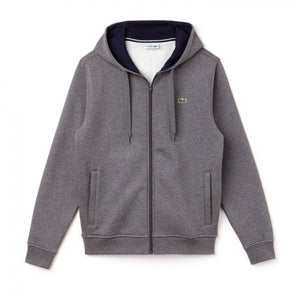 Lacoste Men Sport Hooded Full Zip Fleece Sweatshirt |SH7609| Pitch Grey 5NY