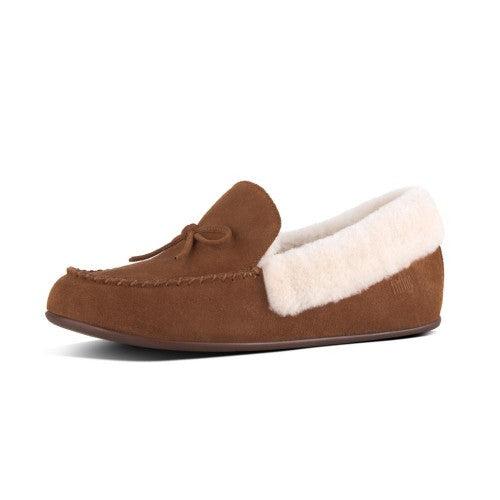 FitFlop Clara Shearling Suede Moccasin Slippers |N37-645| Tumbled Tan