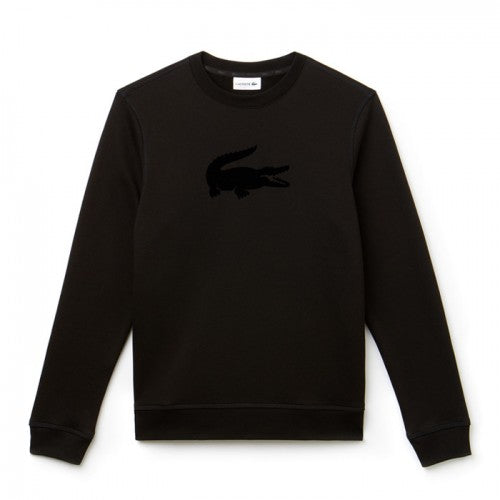 Lacoste Men Crew Neck Felt Crocodile Fleece Sweatshirt |SH9258| Black 031