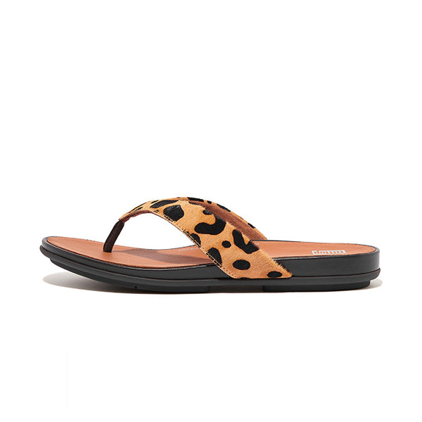 Fitflop Womens Gracie Leopard Print Leather Flip Flops, FL1-322