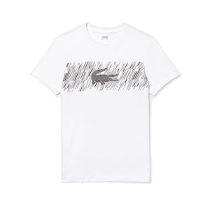 Lacoste Men Croc Print Tech Jersey Tennis T Shirt |TH3496| Blanc Noir AU8